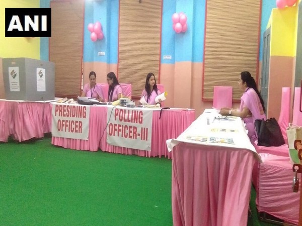 Polling officials gear up for voting at one of the polling stations of the East Delhi constituency. Photo/ANI