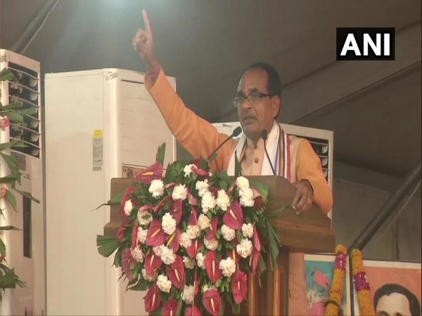 Former Madhya Pradesh Chief Minister Shivraj Singh Chouhan addressing a gathering in Indore on Sunday. Photo/ANI