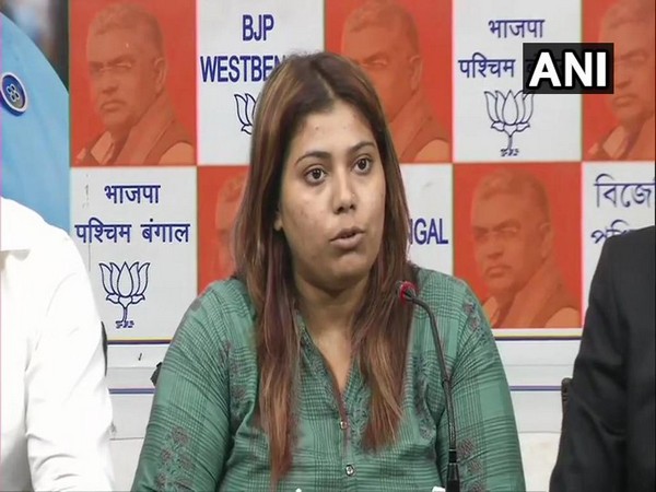 BJP youth wing member Priyanka Sharma speaking to media persons in Kolkata on Wednesday. Photo/ANI