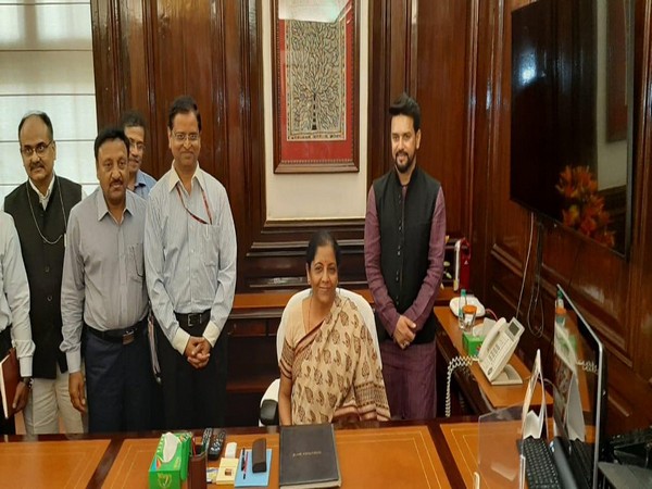 Union Finance Minister Nirmala Sitharaman in her office in New Delhi on Friday. Photo/ANI