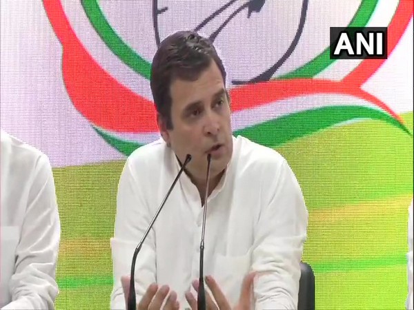 Congress President Rahul Gandhi while addressing media in Delhi on Thursday.