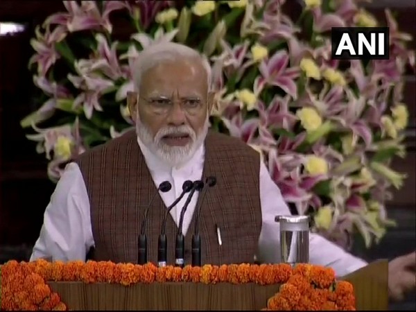 Narendra Modi while addressing newly elected MPs in the Central Hall of Parliament on Saturday. Photo/ANI