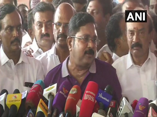 AMMK leader TTV Dhinakaran speaking to media person in Chennai on Sunday. Photo/ANI
