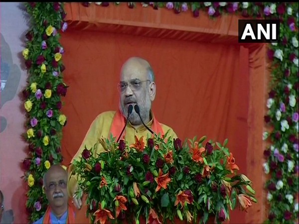 BJP president Amit Shah addressing a public rally in Ahmedabad, Gujarat on Sunday. Photo/ANI