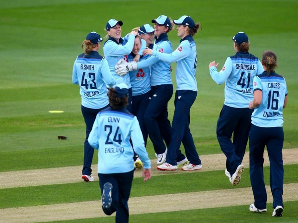 England team celebrating a wicket in the third ODI against Windies on Thursday (Photo/ England Cricket Twitter)
