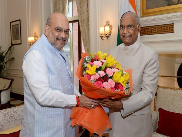 Home Minister Amit Shah (L) with President Ram Nath Kovind in New Delhi on Wednesday. Photo/ANI