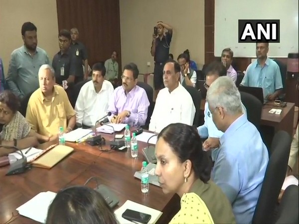 Chief Minister Vijay Rupani chaired a meeting of state and Central government officials concerned to take stock of situations as cyclone Vayu inched closer to Gujarat coast. (Photo/ANI)