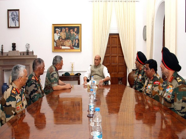 Defence Minister Rajnath Singh met top Army Commanders in South Block on Friday.