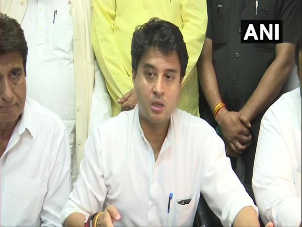 Congress leader Jyotiraditya Scindia speaking to the media in Lucknow on Friday. (Photo/ANI)