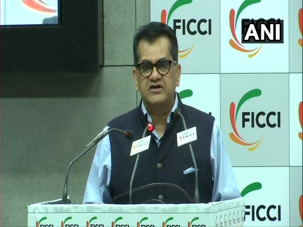 NITI Aayog CEO Amitabh Kant speaking at an event in New Delhi on Monday. (Photo/ANI)