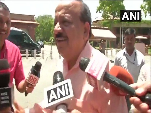 Union Health Minister Dr Harsh Vardhan speaking to media persons outside Parliament in New Delhi on Tuesday. Photo/ANI