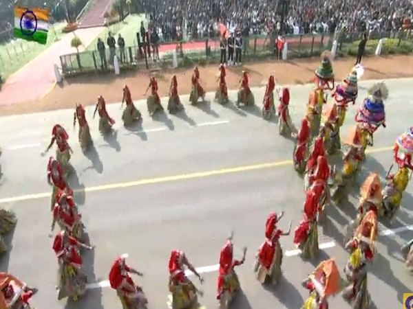 School children performing Garba - a traditional Indian dance form, at 71st Republic Day parade here on Sunday.