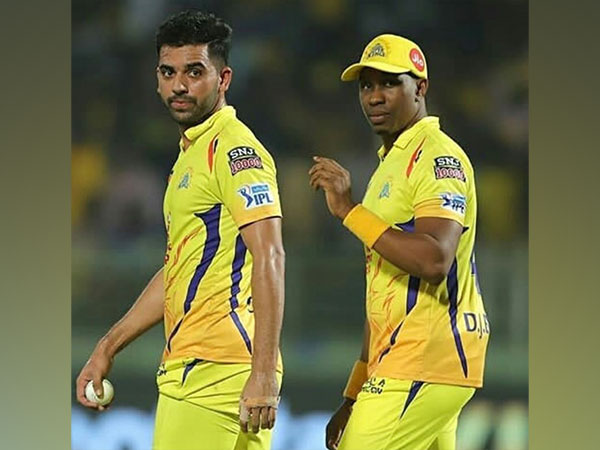 Chennai Super Kings bowler Deepak Chahar with Dwayne Bravo (Image: Deepak Chahar Twitter)