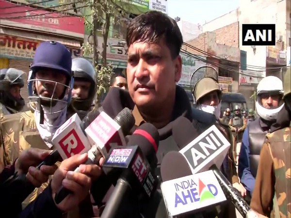 Deputy Commissioner of Police, North-East Ved Prakash Surya speaking to reporters in Maujpur area of New Delhi on Monday. Photo/ANI