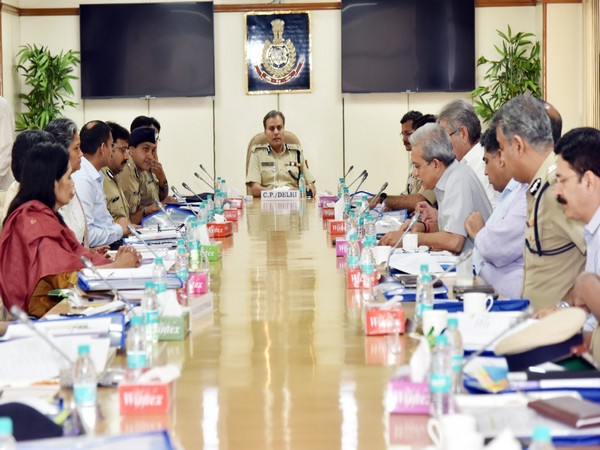 Delhi Police Commissioner Amulya Patnaik chairing the meeting on Friday.