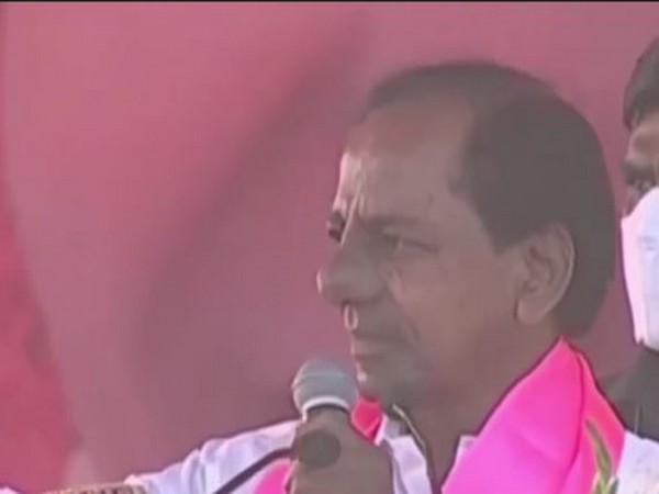 Telangana Chief Minister K Chandrashekar Rao speaking at a public event in Nagarjun Sagar. (Photo/ANI)