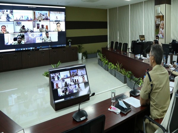 Gautam Sawang, Andhra Pradesh DGP during a video conferencing with SPs (Photo/ANI)