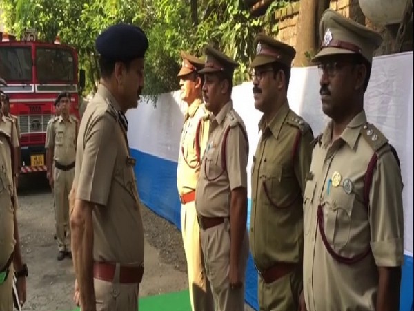 West Bengal Fire Services Director General Jag Mohan checking the uniforms of officers at Siliguri Fire Station on Tuesday. Photo/ANI