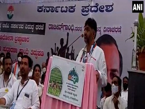 Karnataka Congress chief DK Shivakumar addressing a gathering in Bengaluru on Thursday.