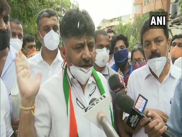 Karnataka Congress chief DK Shivakumar speaking to reporters in Bengaluru on Wednesday. (Photo/ANI)