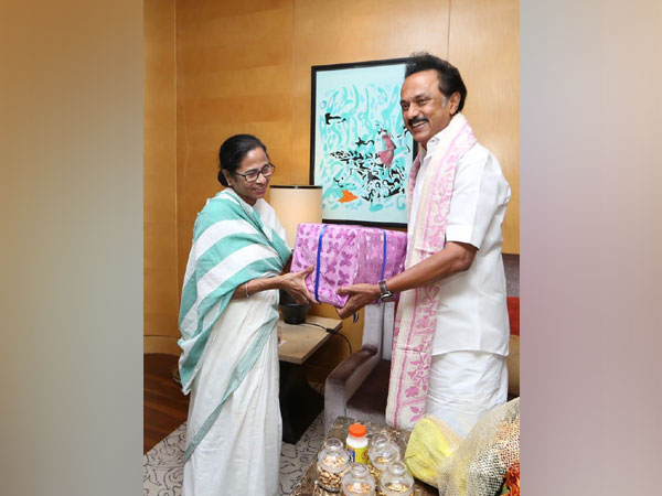West Bengal CM Mamata Banerjee with DMK President MK Stalin on Tuesday. Photo/ANI