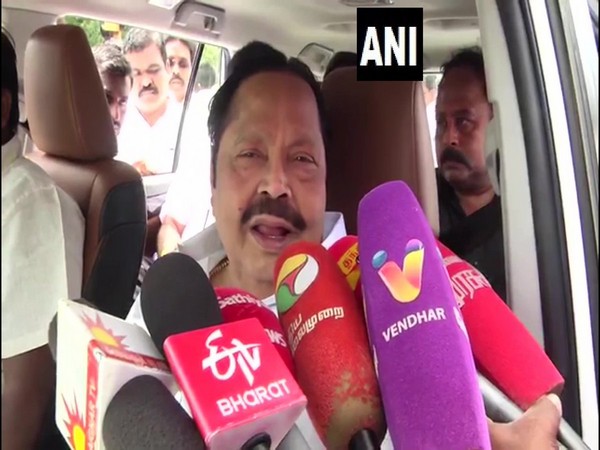 DMK leader Durai Murugan talking to media on Sunday. Photo/ANI