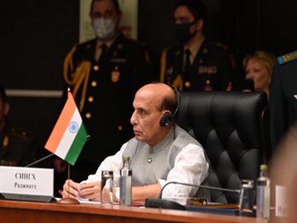 Defence Minister Rajnath Singh at the joint meeting of the Defence Ministers of SCO, CIS and CSTO members in Moscow (Picture tweeted by Defence Minister)
