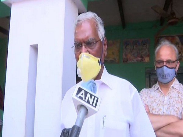 CPI leader D Raja talking to ANI in Hathras, UP on Tuesday. Photo/ANI