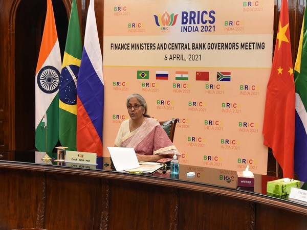 Nirmala Sitharaman speaking at the BRICS Finance Ministers and Central Bank Governors meeting in Delhi on Tuesday. 