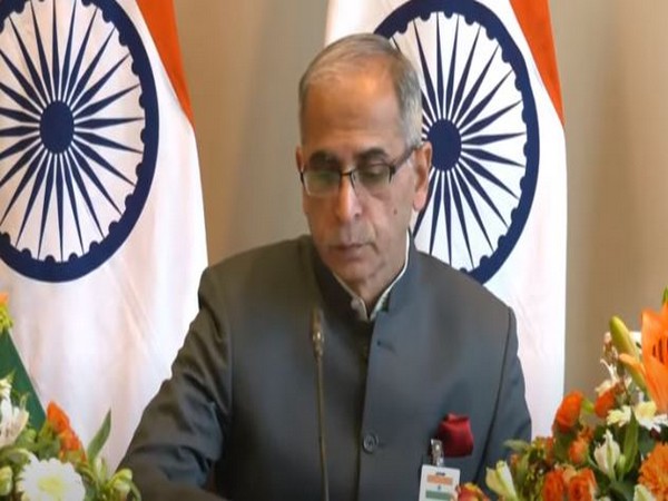 Foreign Secretary Vinay Kwatra addressing a press briefing in Copenhagen on Tuesday 