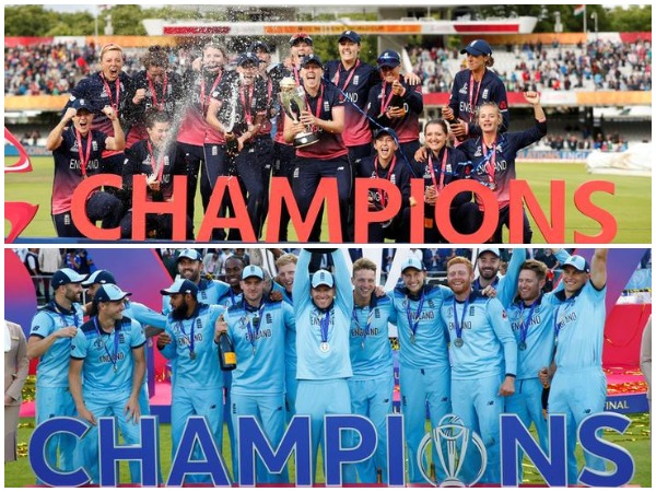 2017 World Cup champions England women's team (top); 2019 World Cup champions England men's team (bottom)