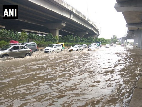 Waterlogging on the route to domestic airport in Delhi, following heavy rain in the city. [Photo/ANI]