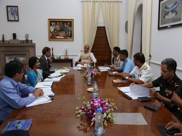 Defence Minister Rajnath Singh during the meeting with members of the Task Force. (Photo tweeted by Defence Spokesperson)