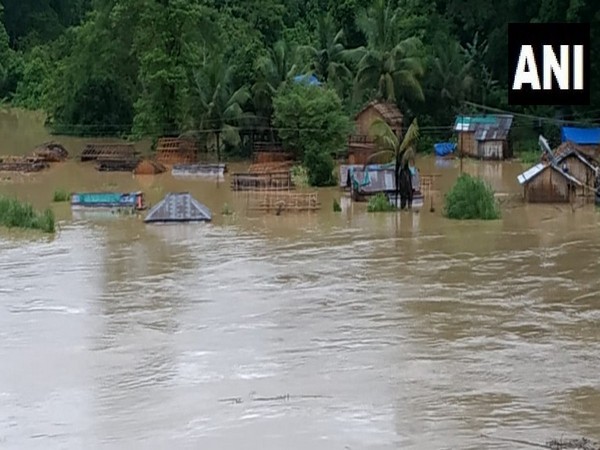 Tlabung town flooded due to heavy rainfall in the region. [Photo/ANI]