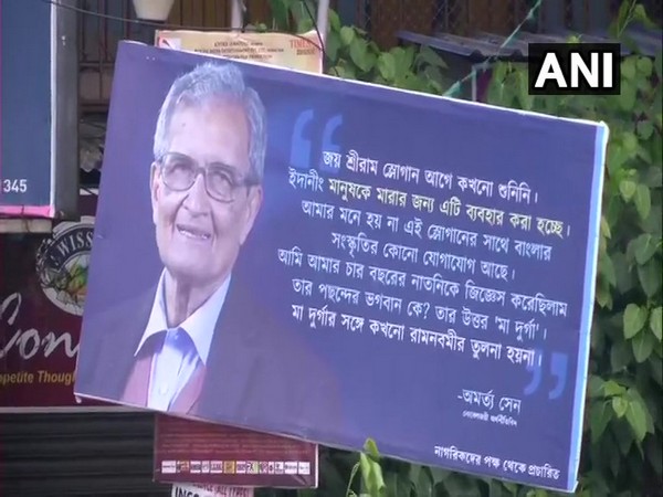 Poster of Amartya Sen's 'Jai Shri Ram' comment found hanging in Kolkata [Photo/ANI]