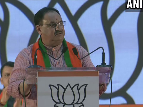 BJP working President JP Nadda addressing party workers on Sunday. Photo/ANI