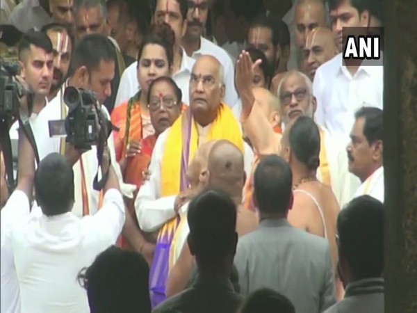 President Kovind offered prayers at the Sri Vekateswara Swamy Temple in Tirumala [Photo/ANI]