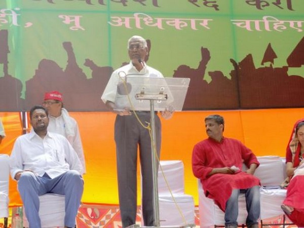 Communist Party of India (CPI) national secretary D Raja while addressing Bhoomi Adhikar Sangharsh rally at Sansad Marg. Photo: CPI Twitter handle