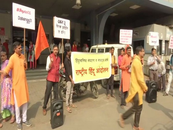 The Hindu Janajagruti Samiti staging a protest against the film 'Dabangg 3' in Mumbai on Sunday.