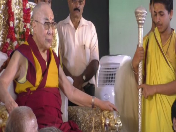 Spiritual leader Dalai Lama at Ramanreti Ashram in Mathura on Sunday. Photo/ANI