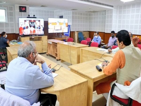 Tripura Chief Minister Biplab Kumar Deb during the virtual meeting with Jyotiraditya Scindia. (Image courtesy: Twitter/ @BjpBiplab)