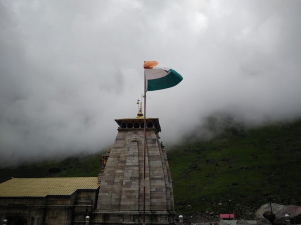 The national flag hoisted at Kedarnath Dham on Independence Day. Photo/ANI