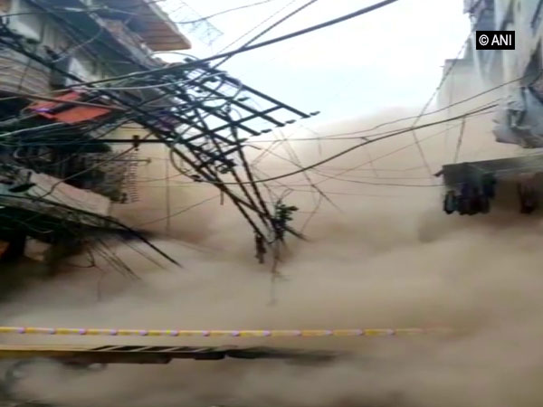 Collapsed three-story building at Sadar Bazar