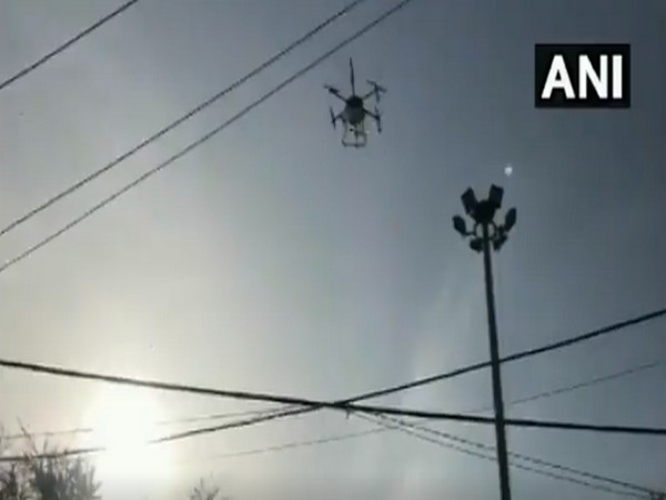 Delhi Municipal Corporation conducts sanitisation drive in Narela area with the help of drones. Photo/ ANI