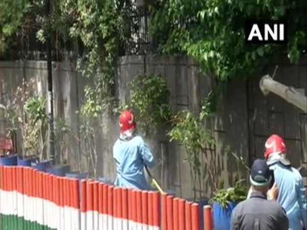 Nizamuddin area being sanitised in New Delhi on Tuesday. Photo/ANI