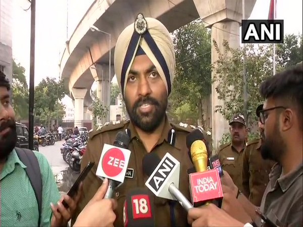 Delhi Police Public Relations Officer (PRO) MS Randhawa talking to reporters on Thursday.