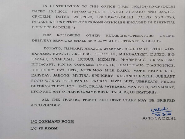 Delhi Police allows retailers and online delivery providers to operate amid lockdown
