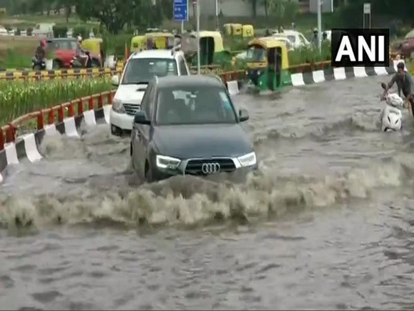 Water-logging in the area near AIIMS following heavy rainfall. Photo/ANI