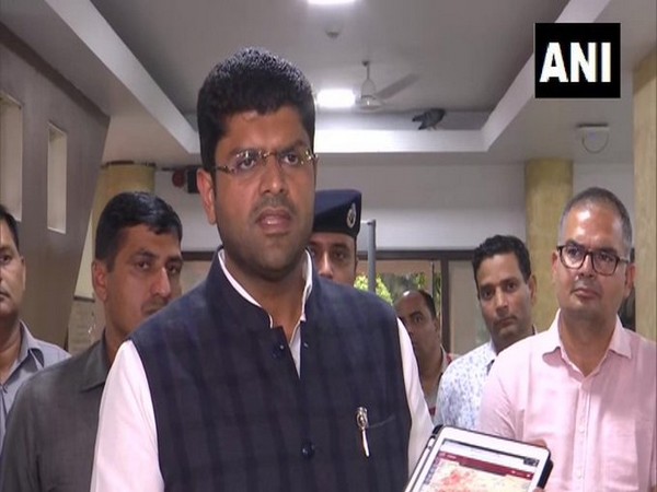 Haryana Deputy Chief Minister Dushyant Chautala speaks to reporters on Tuesday. (Photo/ANI)