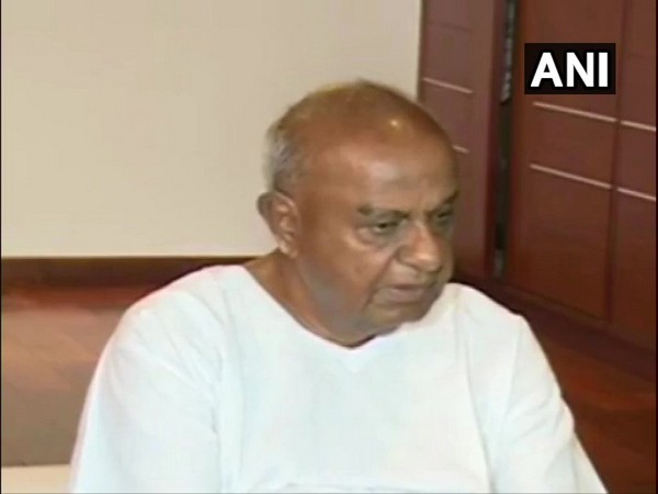 JDS supremo HD Deve Gowda speaking to reporters in Bengaluru on Friday.